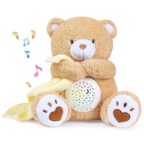 BEREST Baby Sleep Soother Happy Bear, Mom&s;s Heartbeat Bear Lullabies &a; Shusher White Noise Machine, Nursery Decor Night Light Pr