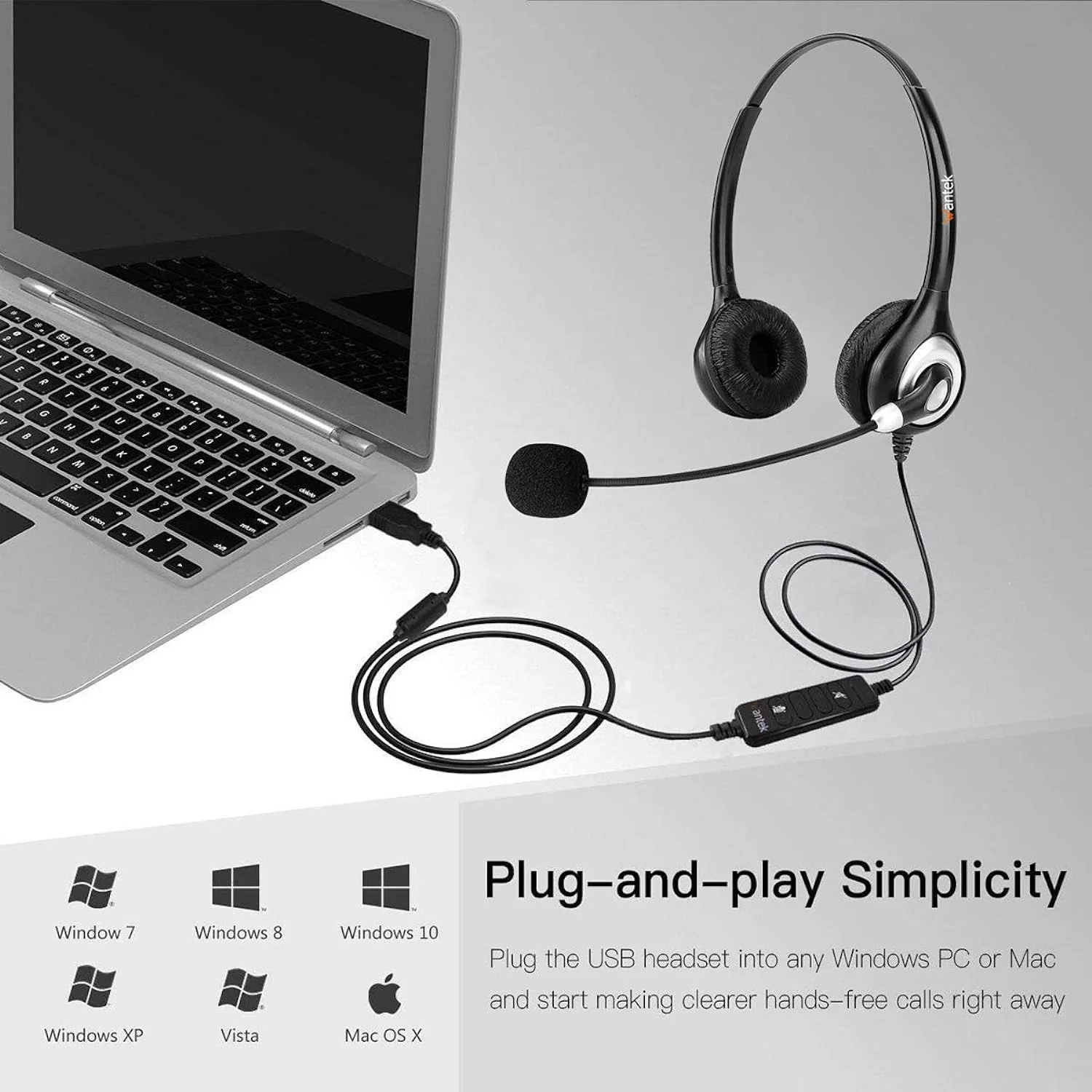 Zell Electronics Zell Corded Usb Headset With Microphone Noise Cancelling &a; In-Line Controls, Computer Headphones For Laptop Pc Skype Zoom Web…