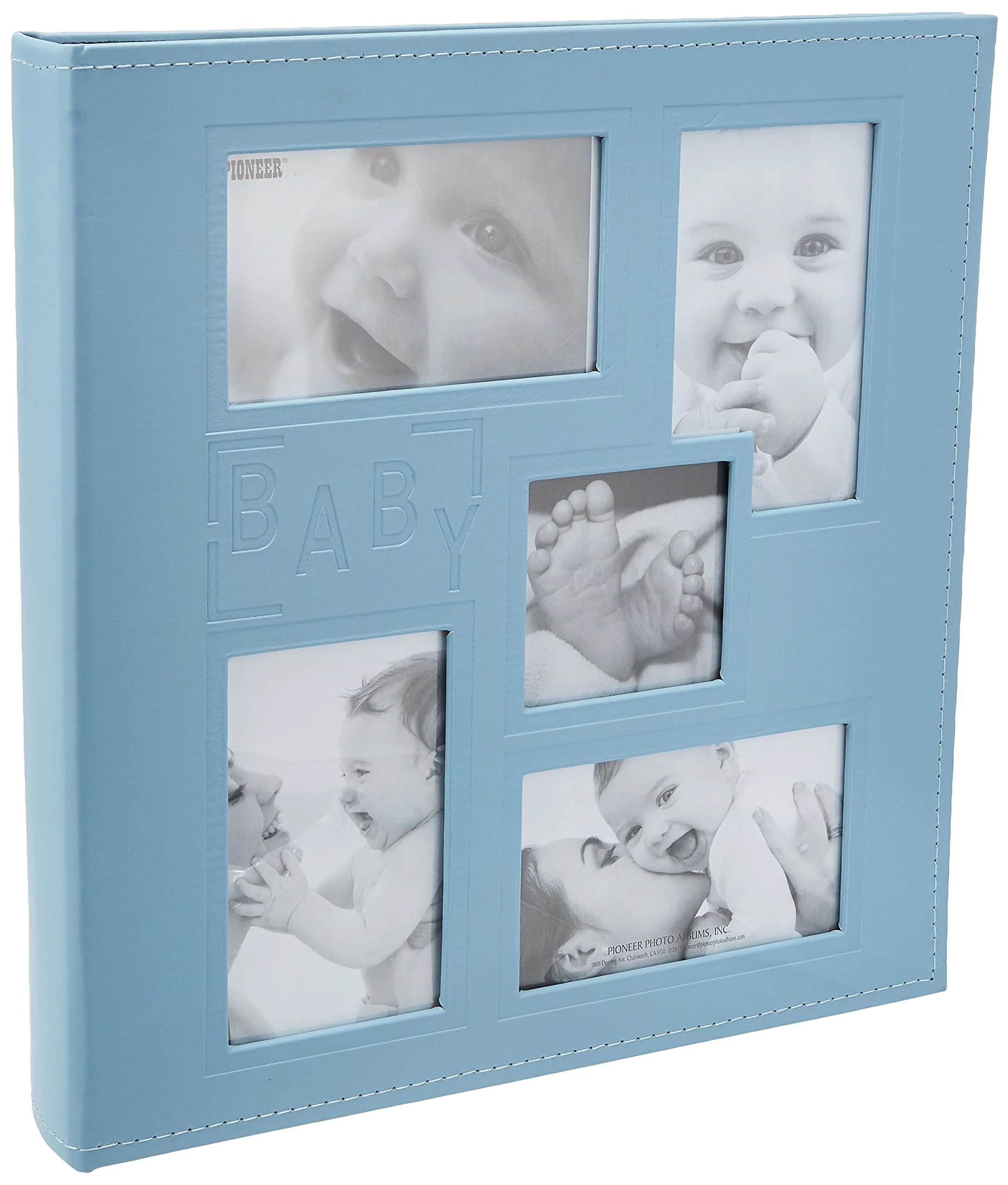 Pioneer Photo Albums Pioneer collage Frame Embossed Baby Sewn Leatherette cover Photo Album, 4x6, 240 Photos, Baby Blue