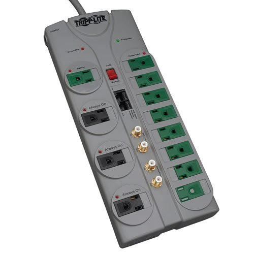 Tripp Lite 12 Outlet (8 Energy Saving) Surge Protector Power Strip, 10ft Cord, Right-Angle Plug, Lifetime Warranty &a; $250,000 IN