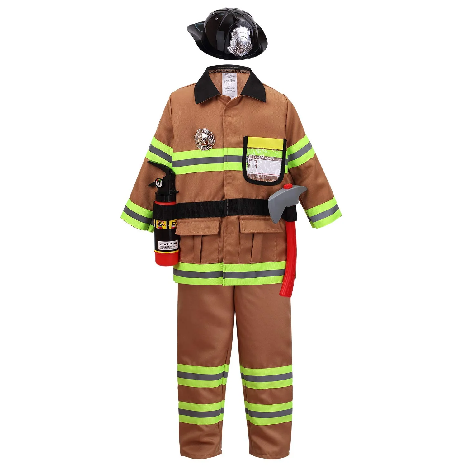 yolsun Tan Fireman Costume for Kids, Boys&s; and Girls&s; Firefighter Dress up (7 pcs) 2-3 Years