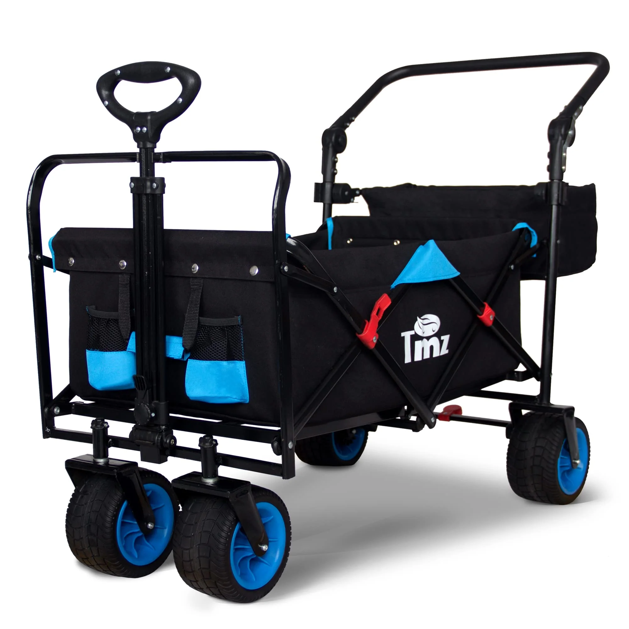 TMZ All Terrain Wide Wheel Utility Folding Wagon, Collapsible Garden Cart, Heavy Duty Beach Wagon Trolley with Adjustable Push H