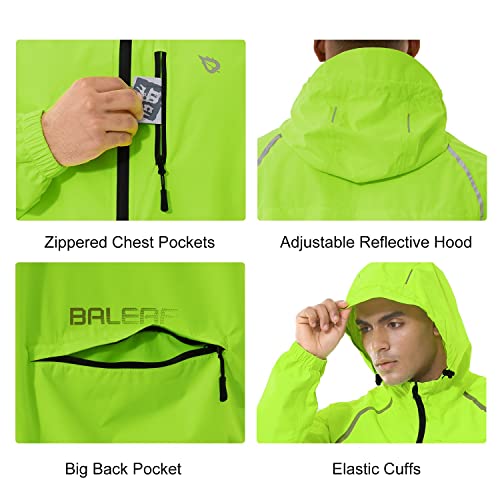BALEAF Mens Cycling Running Jacket Waterproof Rain Windbreaker Reflective Lightweight Windproof Bike Golf Jacket Fluorescent Yel