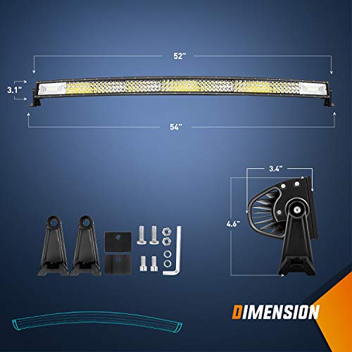 Nilight - 18015C-A LED Light Bar 52Inch 783W Curved Triple Row Flood Spot Combo Beam Led Bar 78000LM Driving Lights Boat Lights