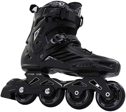 LIKU Fitness Professional Inline Skates Women Men Adult Youth Black (Men 9.5,Women 10.5)