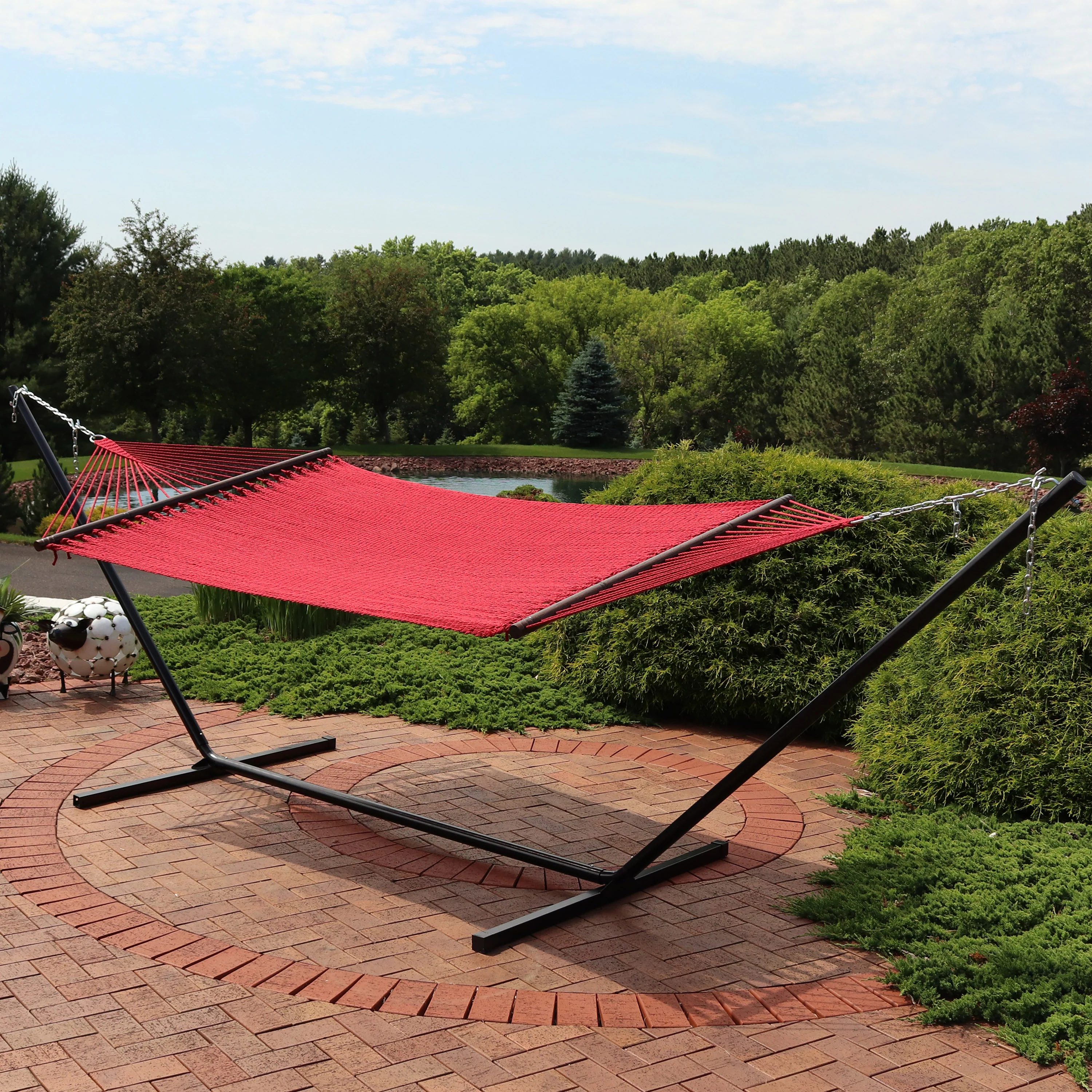 Sunnydaze Decor Soft Spun XL Caribbean Hammock with Spreader Bars &a; Stand - Red