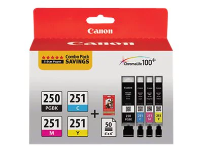 Canon CNM6497B004 6497B004 (PGI-250; CLI-251) Ink &a; Paper Combo Pack, Black/Cyan/Magenta/Yellow