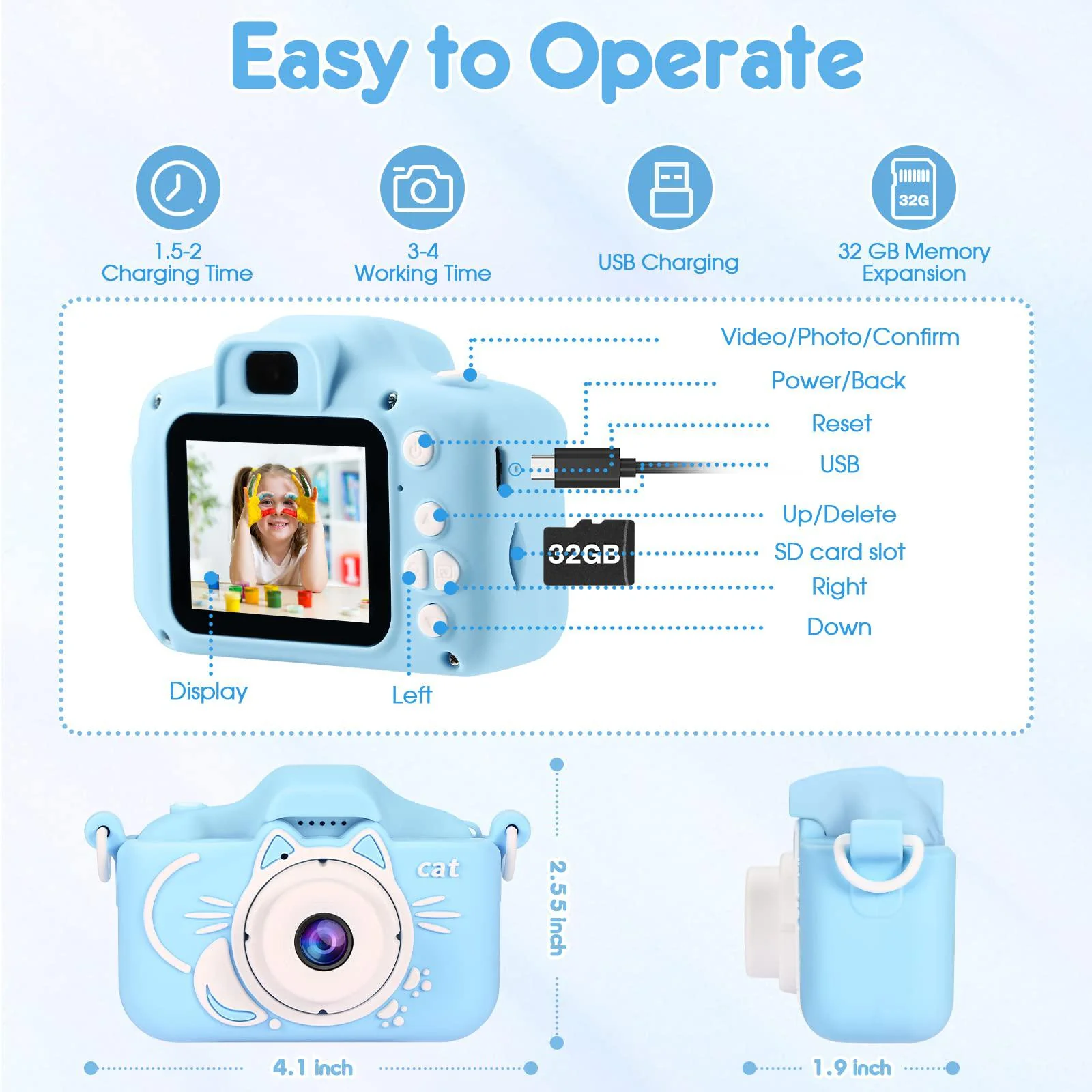 AOGELI kids camera for boys,2 lens selfie kids camera,hd kids digital camera toys for 4 5 6 7 8 9 year old boy christmas birthday gi