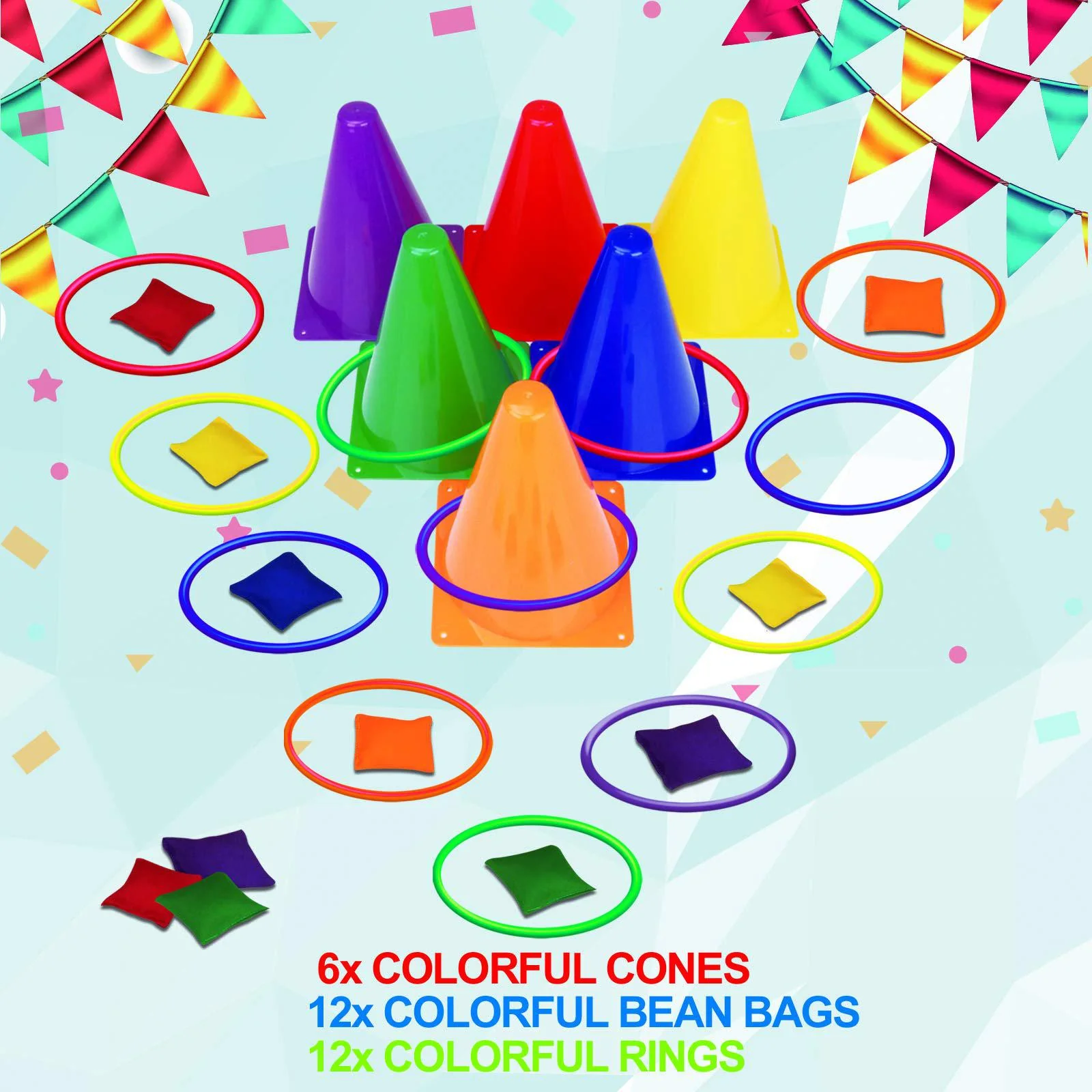 unanscre 31pcs 3 in 1 carnival outdoor games combo set for kids, soft plastic cones bean bags ring toss game, gift for birthd