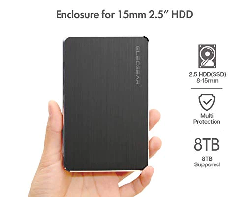 ElecGear USB C 3.1 Gen2 External Disk Enclosure for 7mm to 15mm 2.5-inch SATA Hard Drive, Portable Caddy Case Converter for Thic