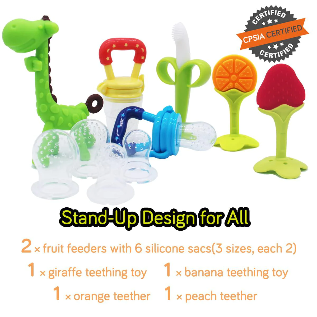 QUALEAP teething toys for babies 0-6 months 6-12 months - teethers with 2  baby fruit feeders and 4  baby teether - bpa free/freezer