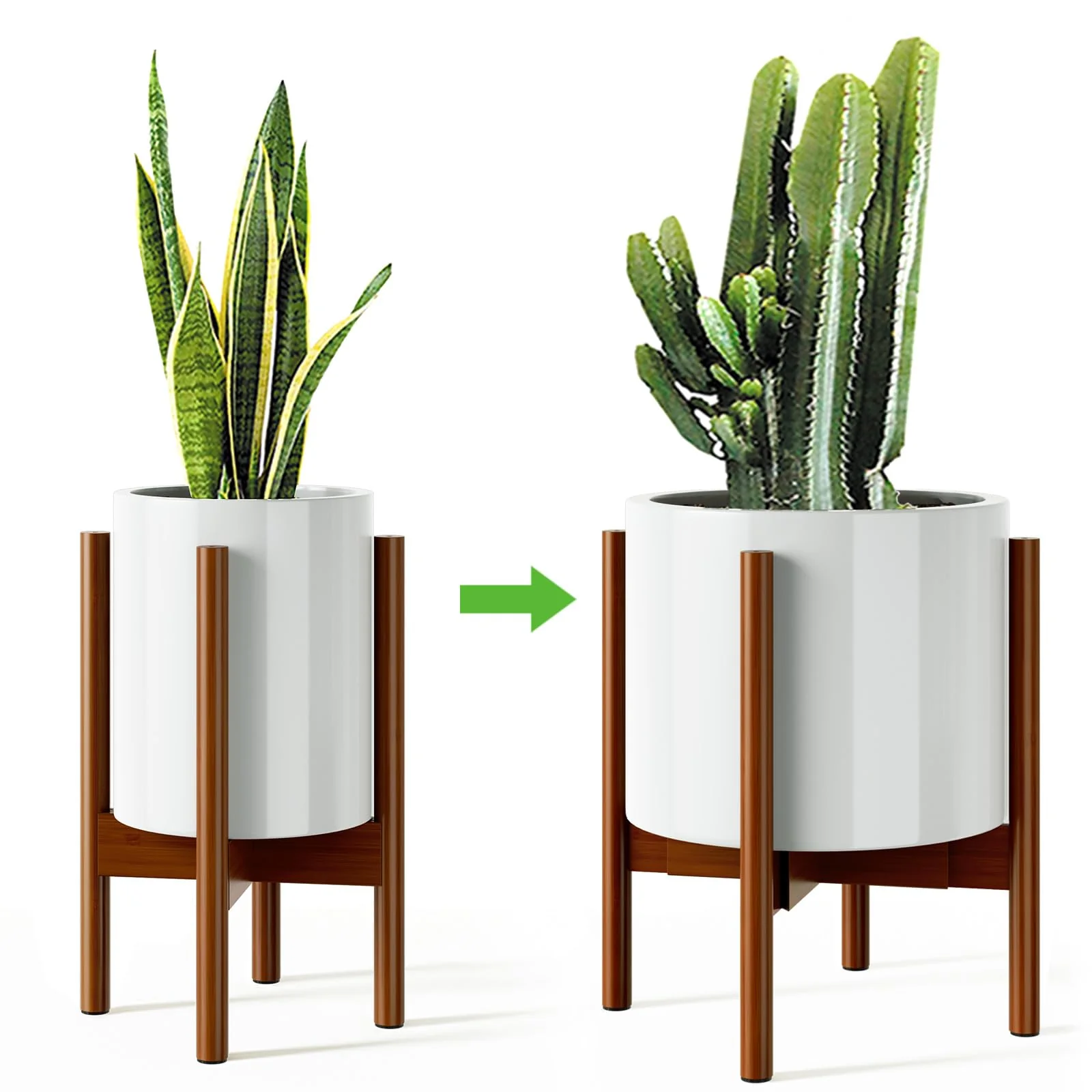 MUDEELA Adjustable Bamboo Plant Stand 8 to 12 Inches, Single Floor Stand for Indoor Plants, Dark Brown Planter Stand, Pot Plant