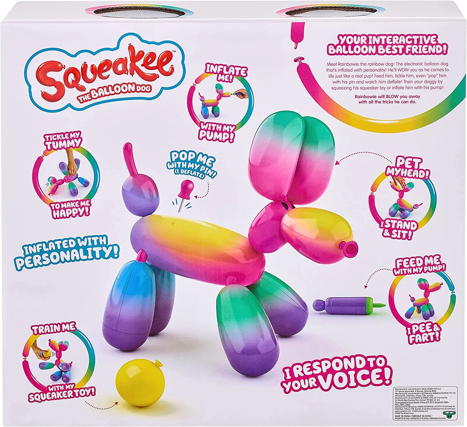 Squeakee Rainbowie the Balloon Dog Electronic Pet - Sounds, Deflates, Tricks!