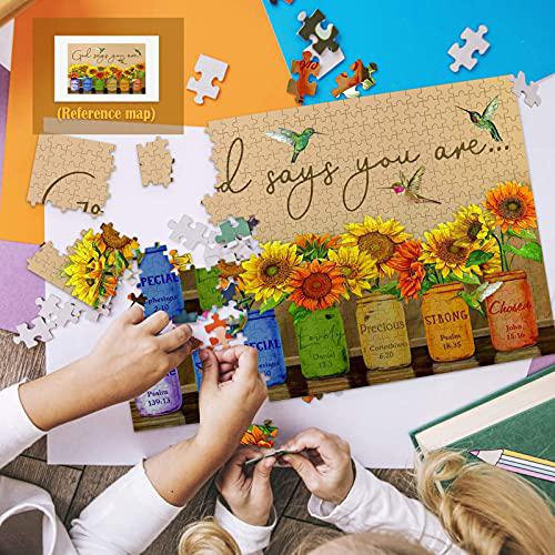 BLIOWL sunflower puzzle 500 piece puzzles for adults - retro sunflowers and farmhouse yellow flower hummingbird animal inspirational