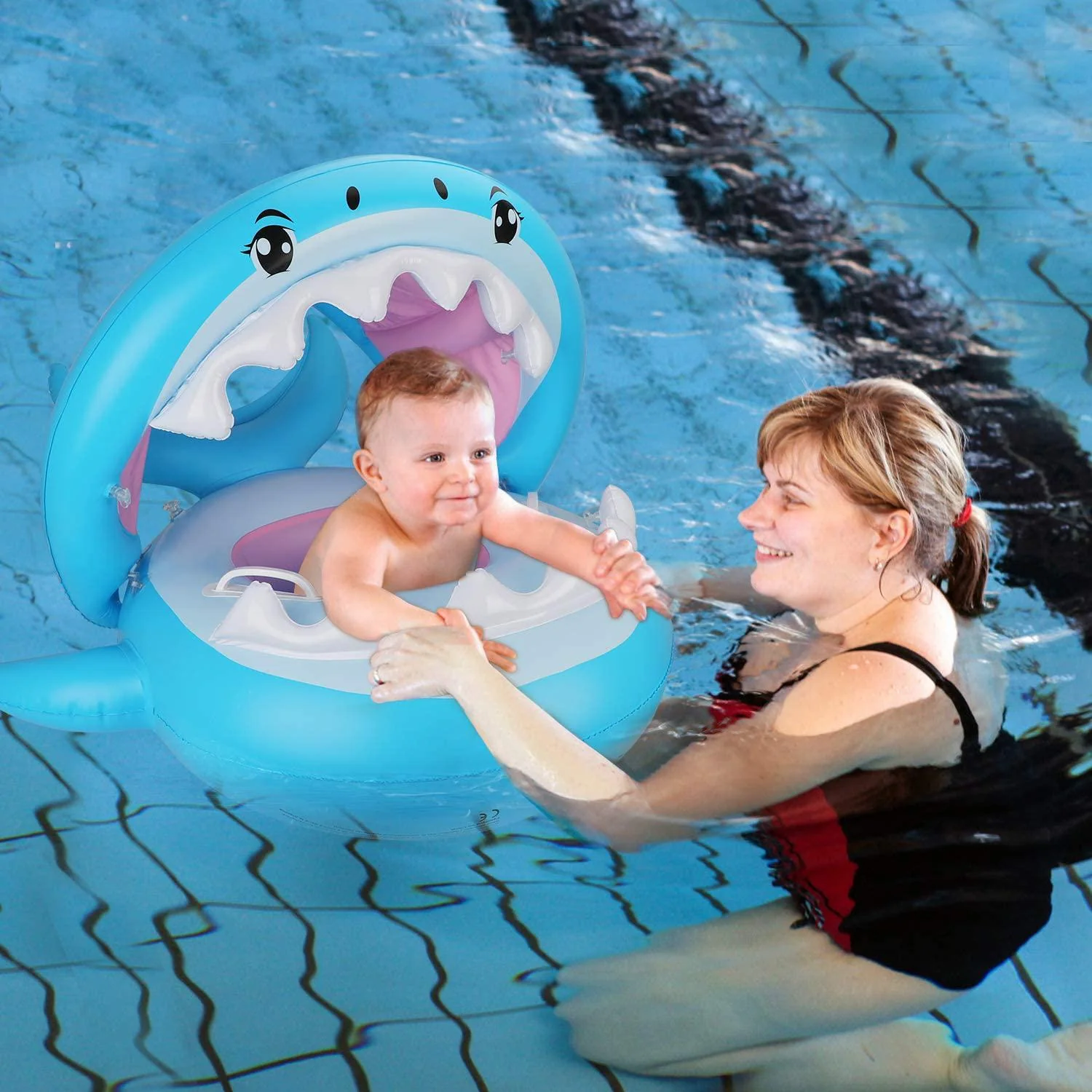 Ayeboovi baby pool float with canopy upf50+ sun protection inflatable baby float water toys summer toys baby swim float for pool aged