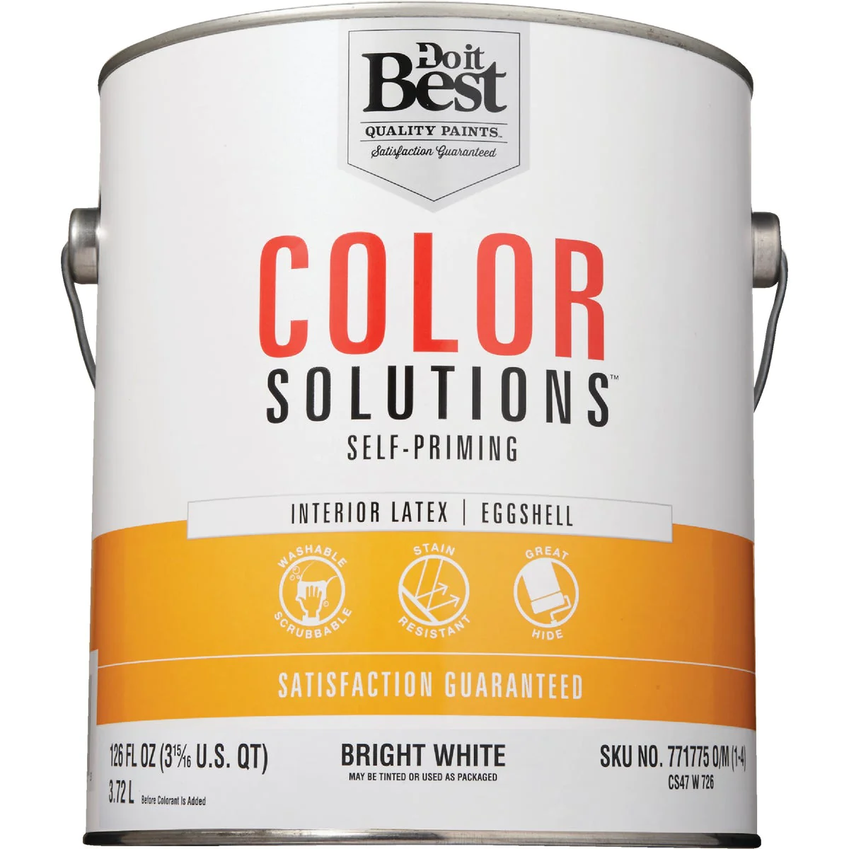 Color Solutions SIM Supply, Inc. CS47W0726-16 Do it Best Color Solutions Latex Self-Priming Eggshell Interior Wall Paint, Bright White, 1 Gal. C