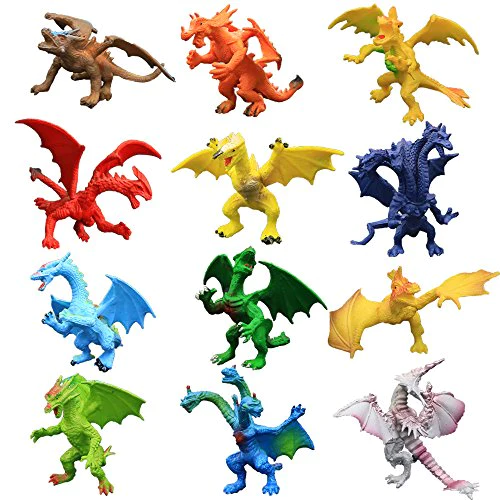 ValeforToy Dragon Toys,12 Piece Assorted Realistic Looking Dragon Figure,4 Inch Mini Dragons Sets With Gift Box,Valefortoy Non-Toxic Safety
