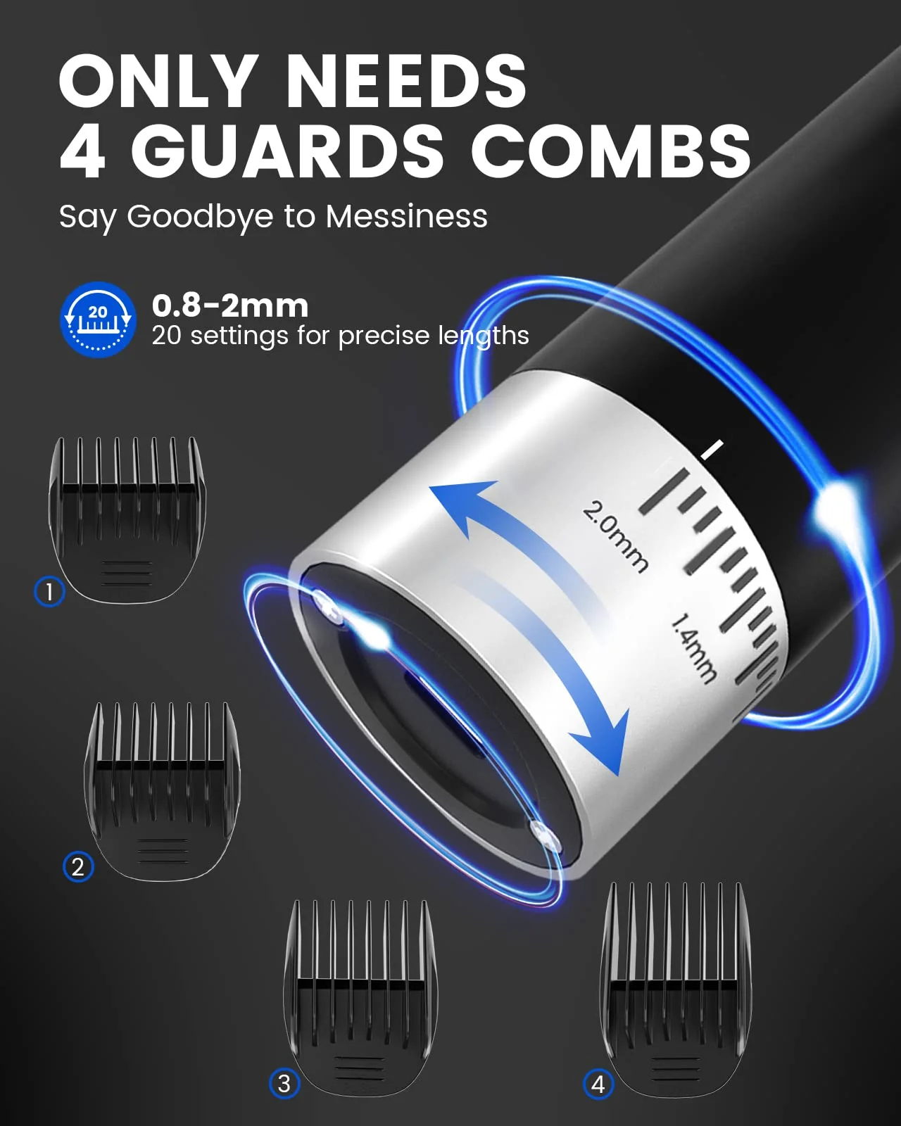 SUPRENT Professional Beard Trimmer for Men- with 20 Adjustable Precision Cutting Lengths- Cordless Hair Mustache Trimmer with Ce