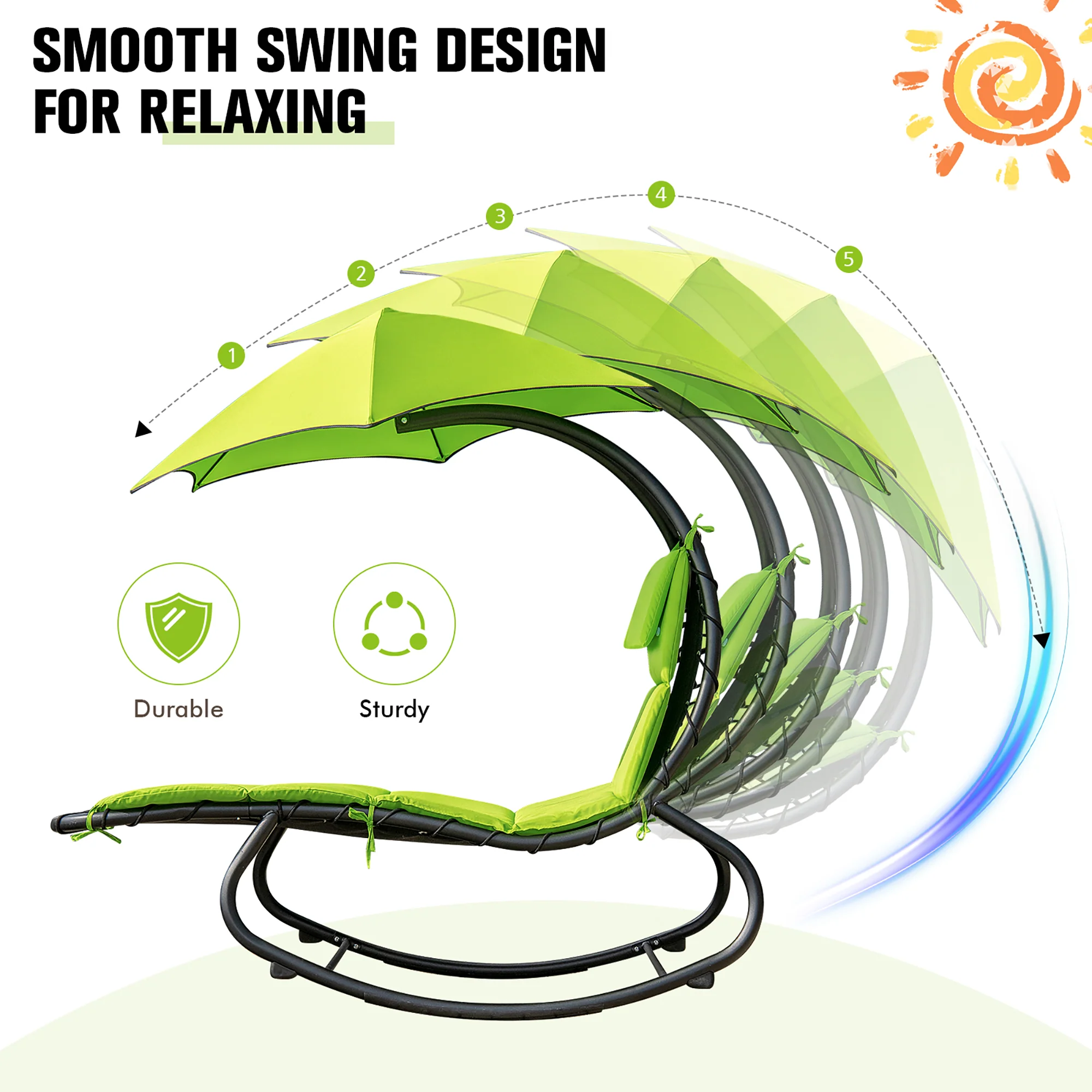 Costway Hammock Swing Lounger Chair Shade Canopy Padded Cushion 330lbs Capacity Green\Beige\Blue\Turquoise\Orange