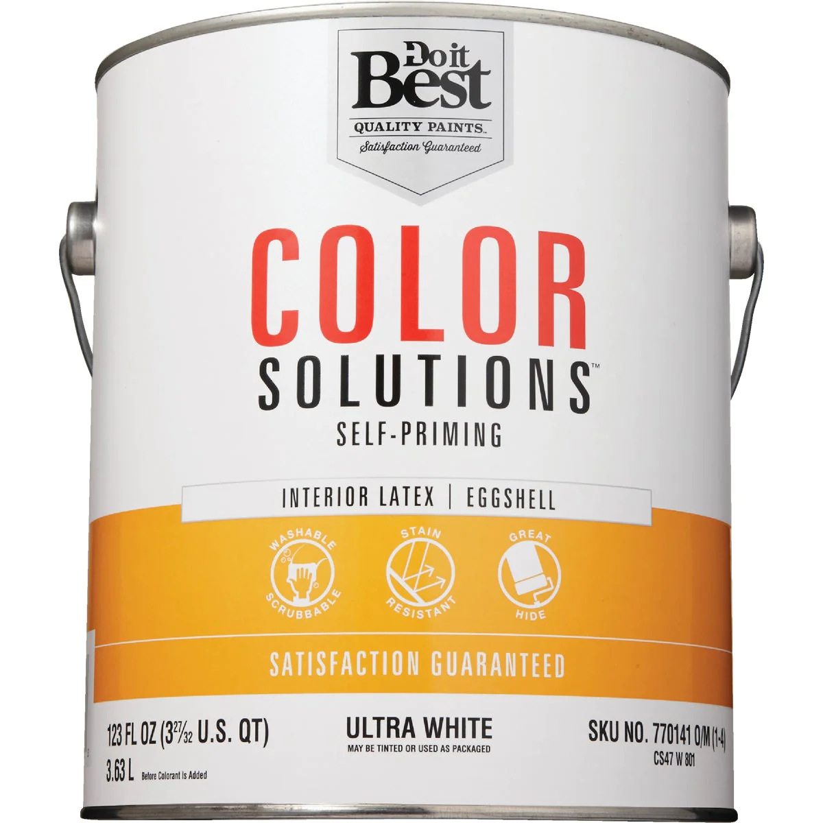 Color Solutions SIM Supply, Inc. CS47W0801-16 Do it Best Color Solutions Latex Self-Priming Eggshell Interior Wall Paint, Ultra White, 1 Gal. CS