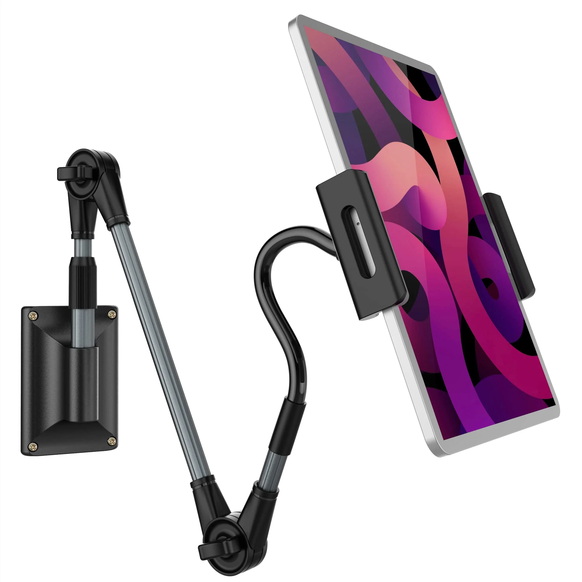 BEATYLIFE gooseneck Wall Mount Tablet Phone Holder for Bed Kitchen Toilet Office, Wall Tablet Phone Stand: Flexible Arm clip Tablet Wall M