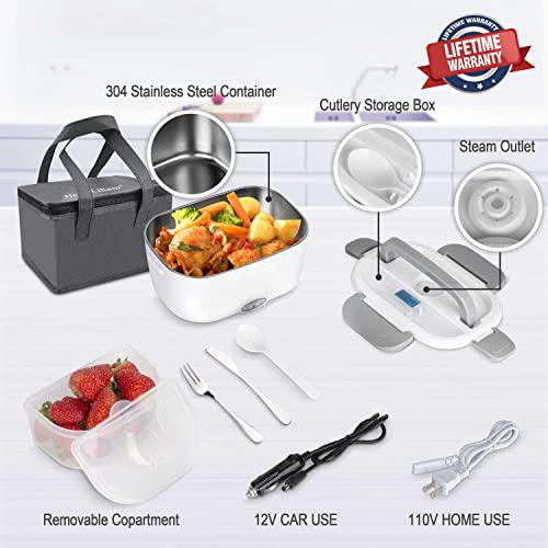 henglisam electric lunch box 2 in 1, electric lunch box food heater car and home use portable lunch heater 110v &a; 12v 40w - stainless s