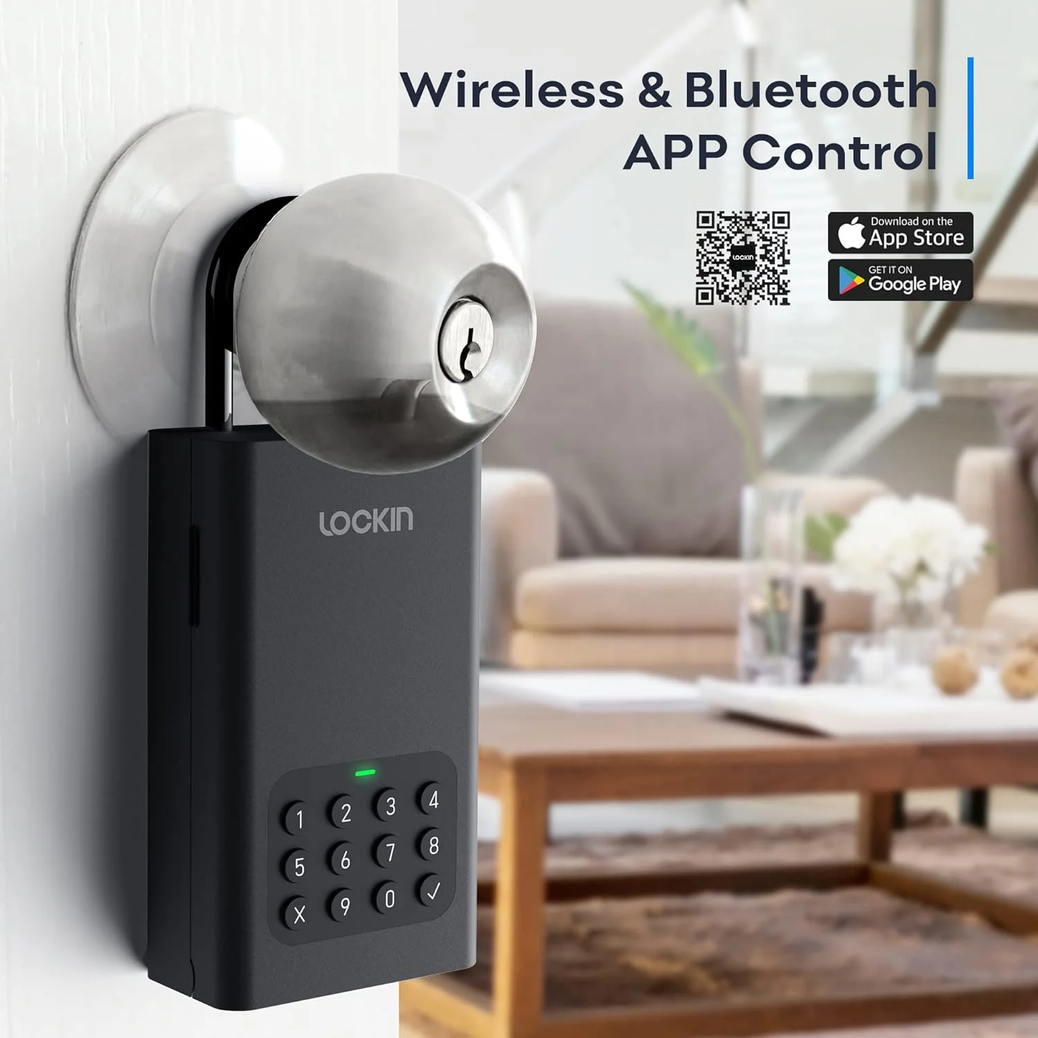 Lockin Lock Box L1, Wireless Smart Lockbox for House Key Outdoor Wall Mounted Door Hanging, App Control Digital Bluetooth Key Safe Rem