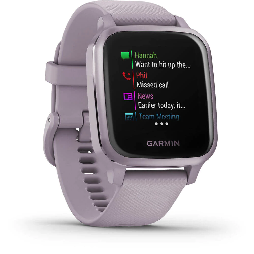 Garmin VENUSQPURPLE Venu&a;#0174; Sq Smartwatch - Metallic Orchid Bezel with Orchid Case and Silicone Band