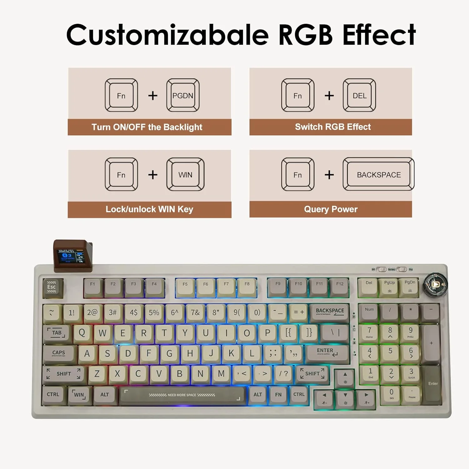 Zell Electronics Zell Mechanical Keyboard, Retro Gaming Keyboard, With Display Screen, Bt5.0/2.4G/Usb-C 97 Keys Gasket Custom Keyboard, Hot Sw…