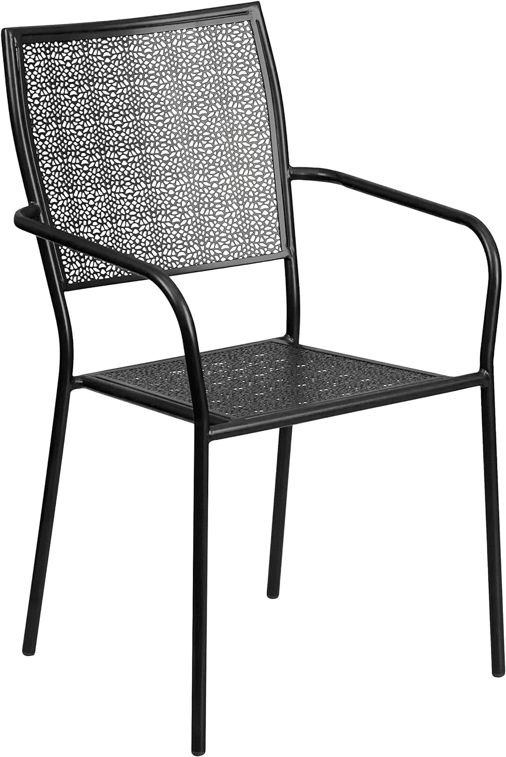 Oakestry Commercial Grade Black Indoor-Outdoor Steel Patio Arm Chair with Square Back