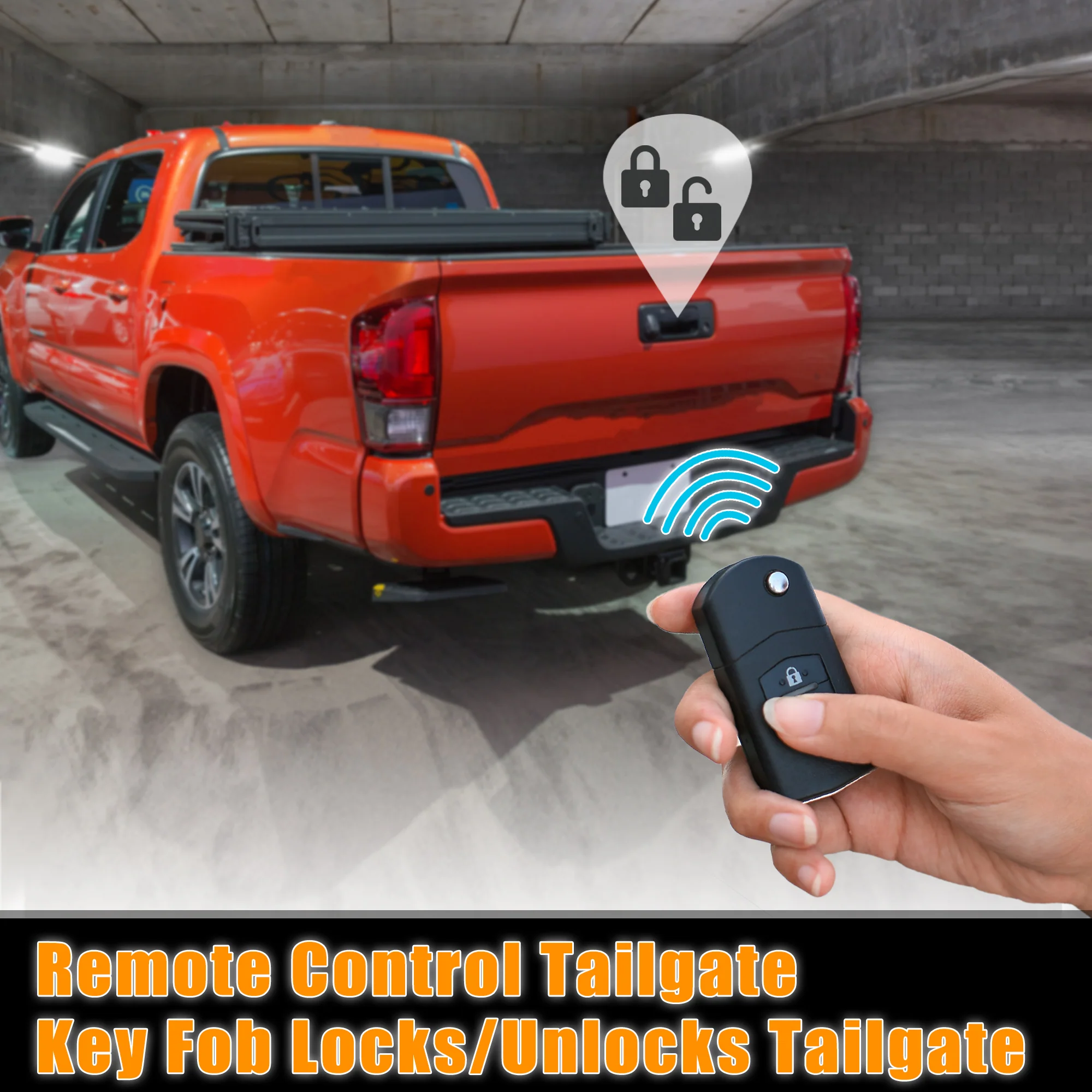 Unique Bargains 1 Set Power Tailgate Bed Remote Lock Kit for Toyota Tacoma 2016-2022 Black