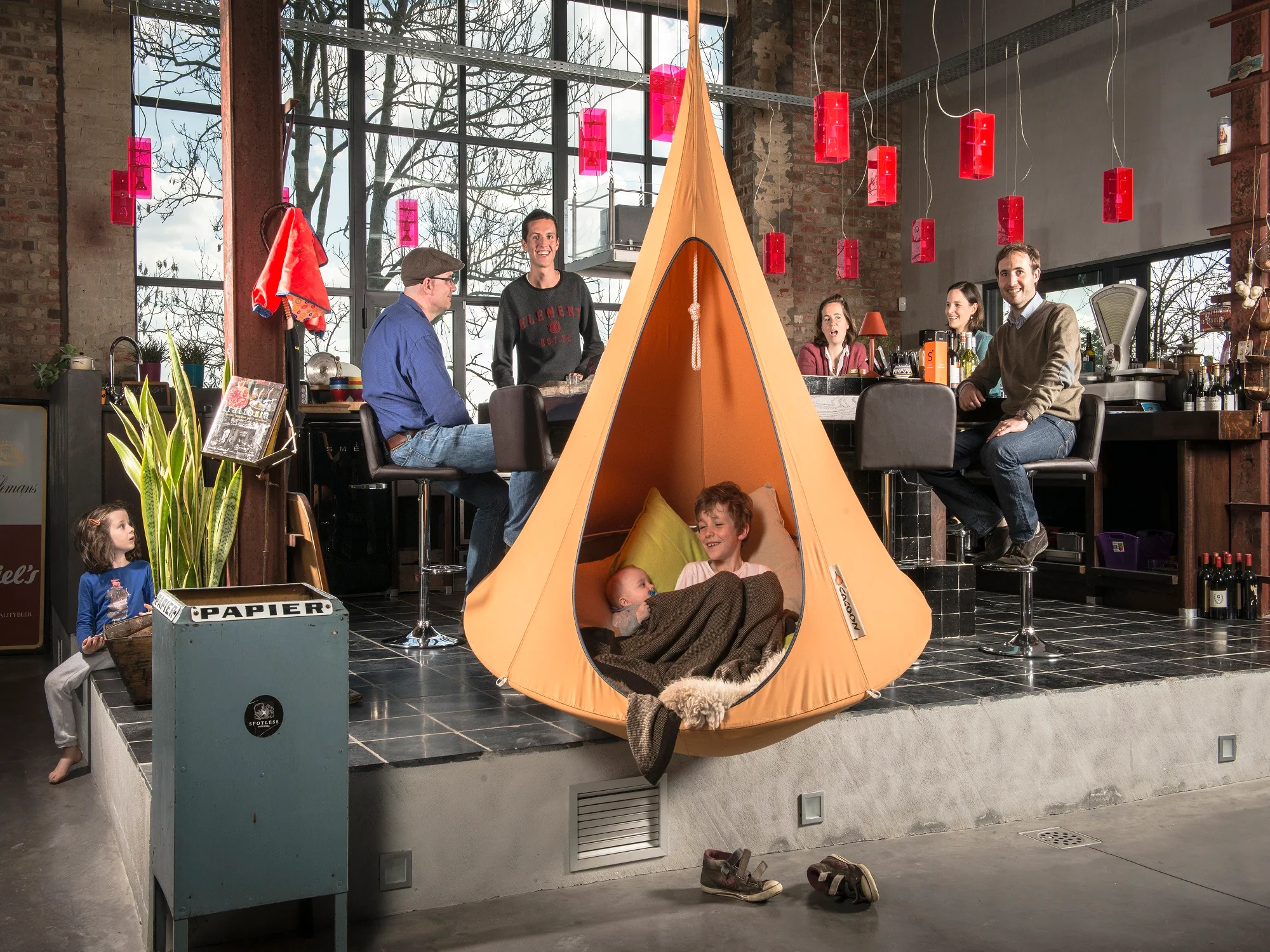 The Hamptons Collection 60” Orange Heavy Duty Hanging Cacoon Chair with Hanging Hardware