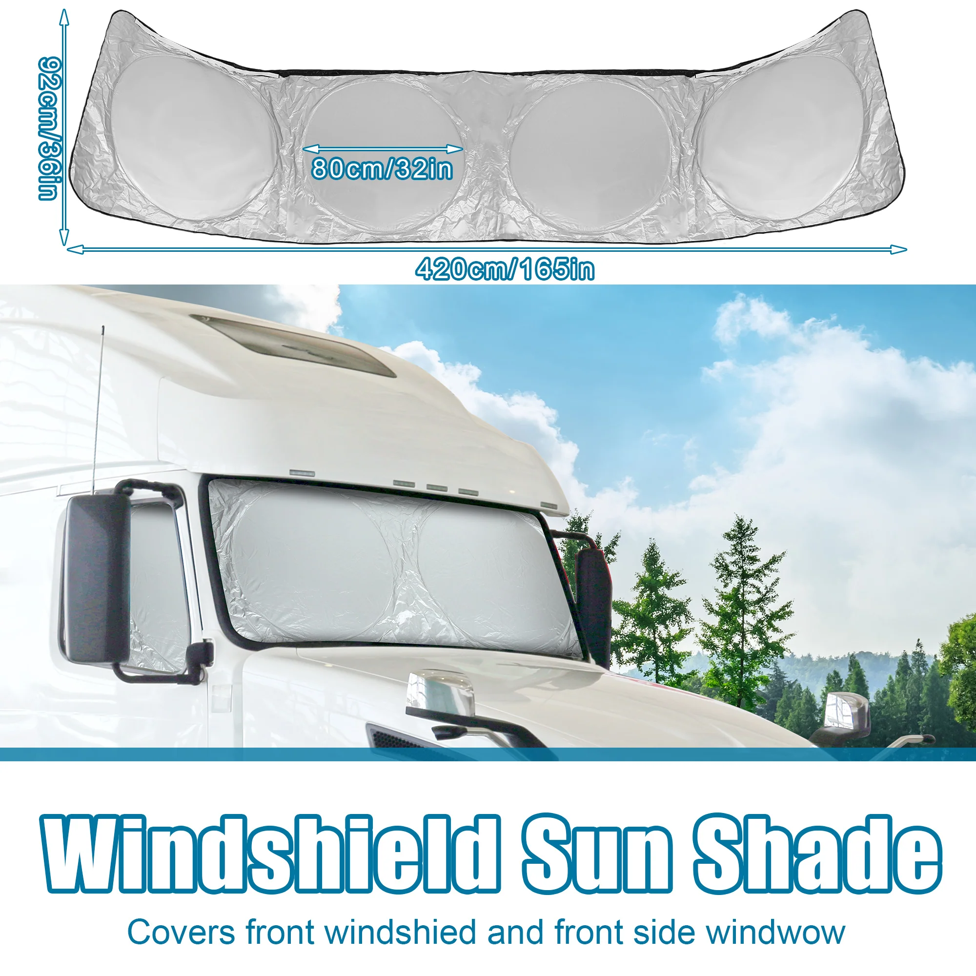 Unique Bargains Semi-Truck Sunshade for Windshield and Side Window 240T Block Sun Ray RV Big Rig