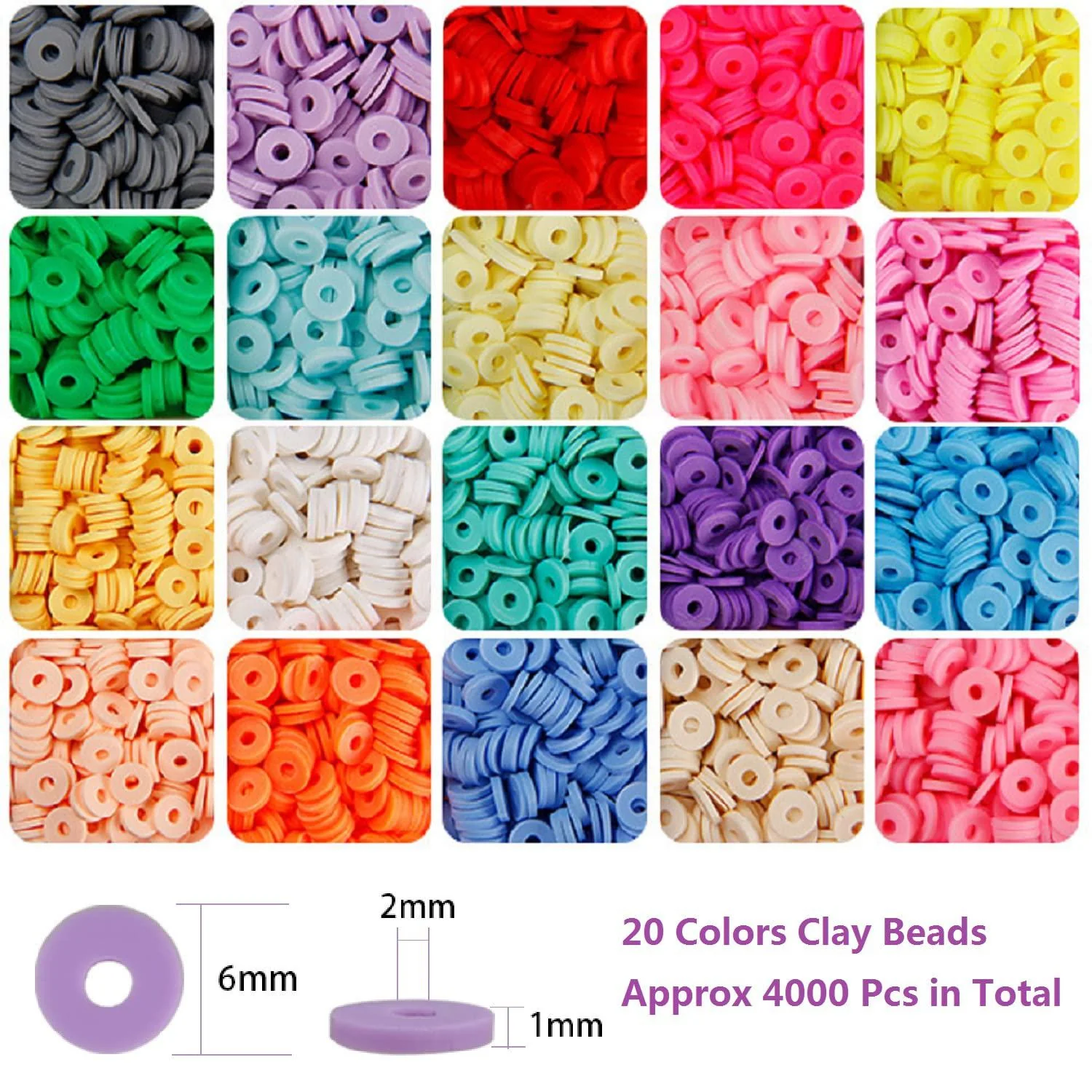 Korilave 4600 clay beads for bracelets making kit, 20 colors flat round polymer 6mm beads jewelry necklace making supplies gifts with