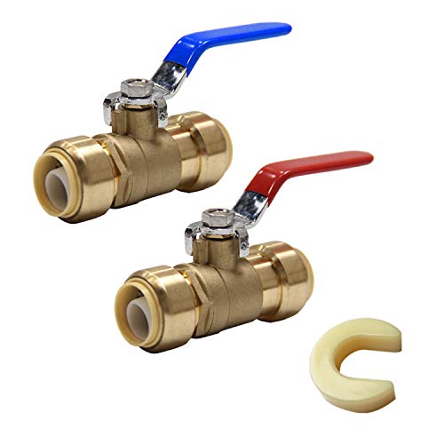 EFIELD (Pack of 2) EFIELD 12 Inch Push-Fit Full Port Ball Valve for Hot and cold Water with a Disconnect clip,Brass UPc certified