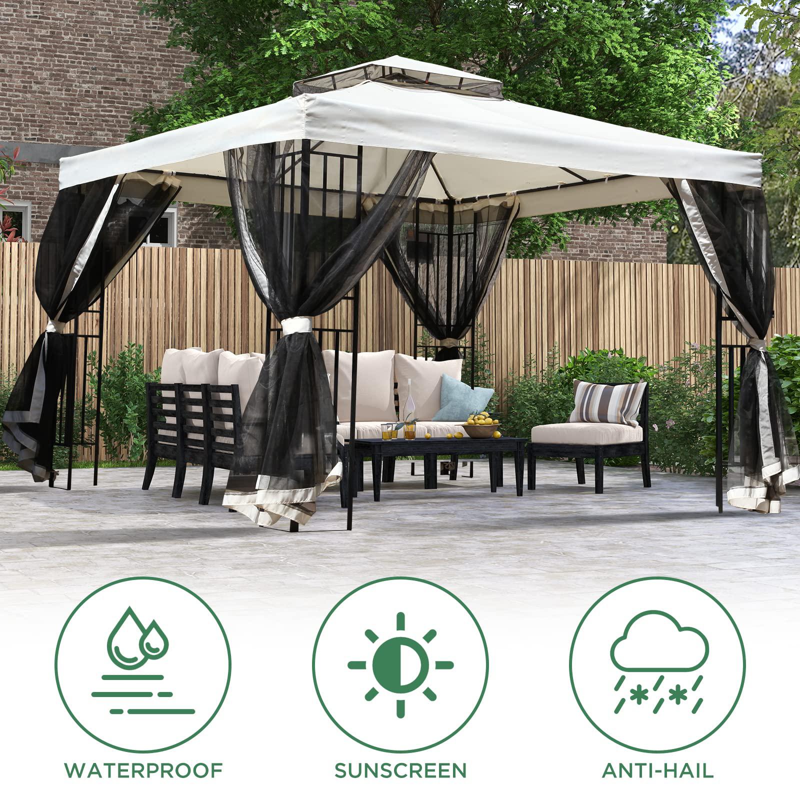 YANGMING gazebo canopy, 10x10 outdoor gazebo backyard canopy tent with mosquito netting and double roof for party, wedding, bbq and ev