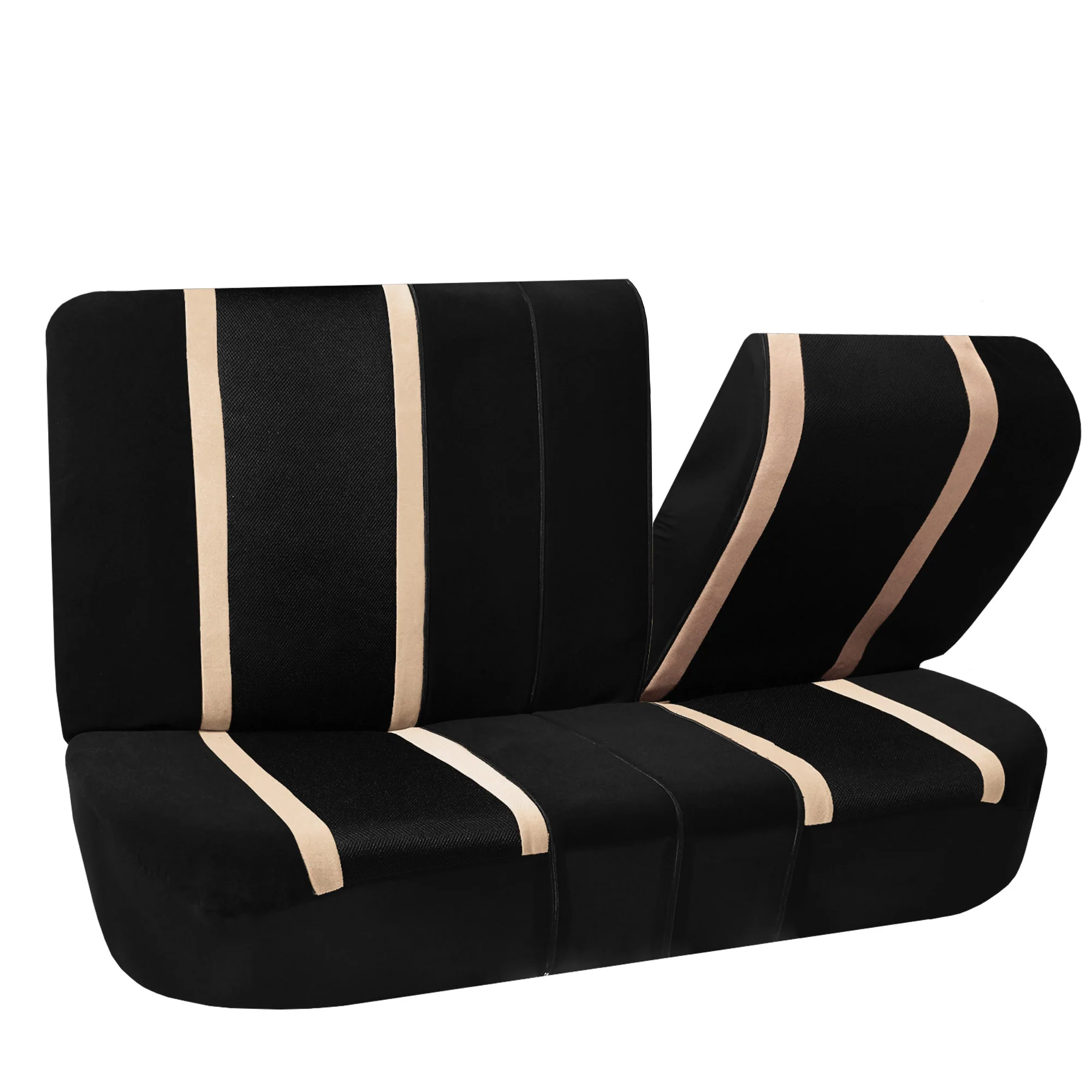 FH Group Beige and Black Airbag Compatible and Split Bench Sports Car Seat Cover, Full Set