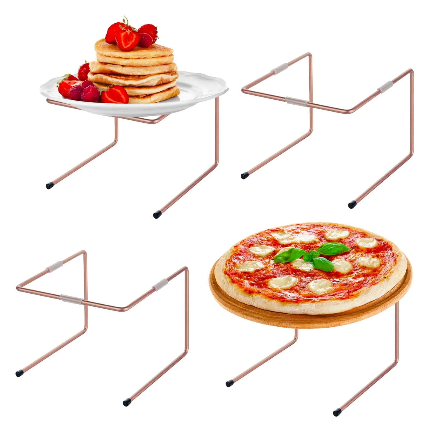 MyGift Copper Metal Pizza Table Stands, Tabletop Pizza Pan Riser Food Platter Tray and Display Rack, Set of 4