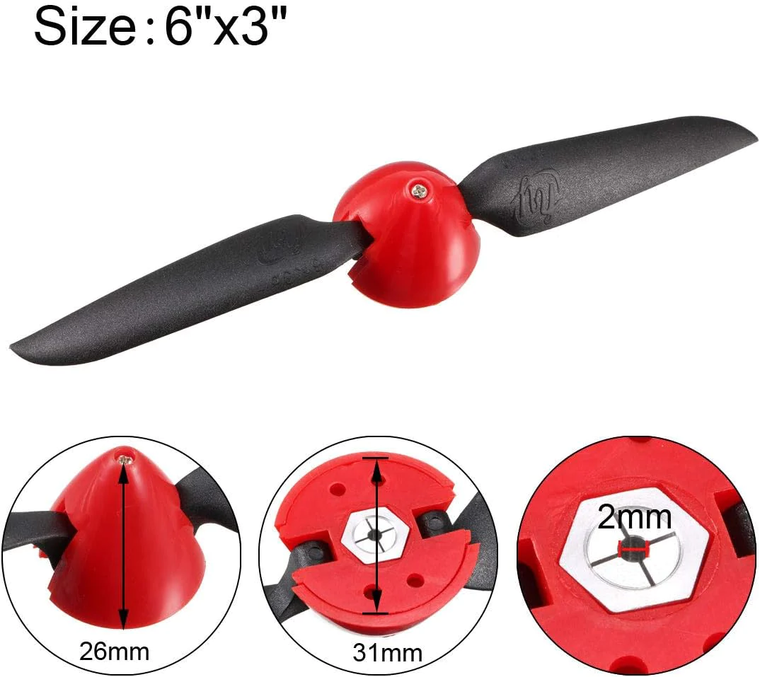 UXCELL RC Folding Propellers 6x3 Inch Spinner Size D31xH26mm 2mm Motor Shaft Dia. 2-Vane for Airplane Helicopter Toy Nylon