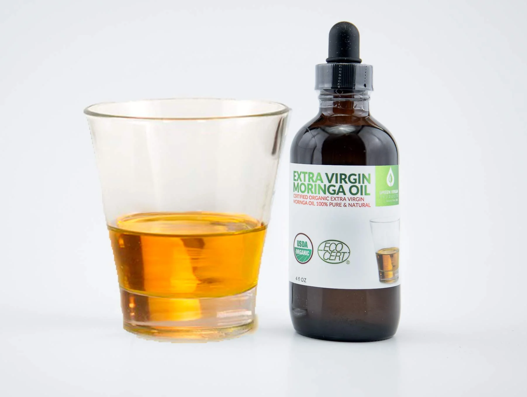Green Virgin Product Organic Moringa Oil, Cold Pressed, Extra Virgin, 100% Pure, Food Grade