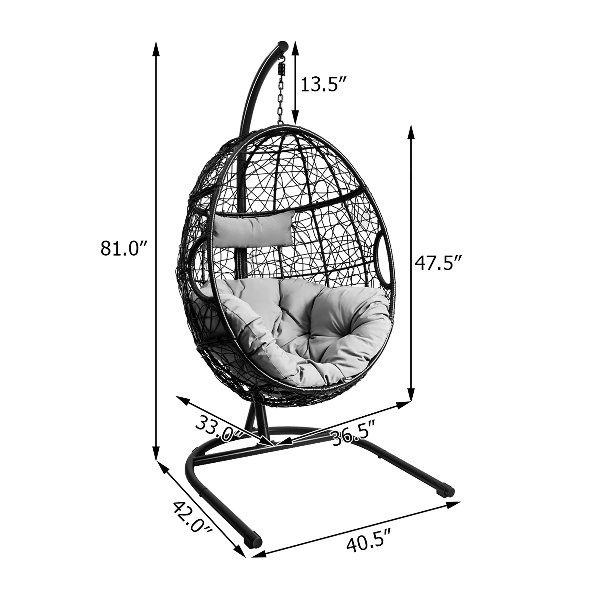 Costway Hammock Chair with Stand Hanging Cushioned Swing Egg Chair