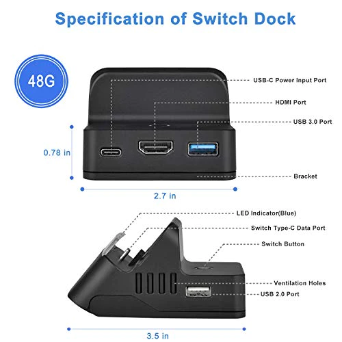 Welwel BIG Bundle: Switch Portable TV dock, pocket TV docking station, Nintendo Switch Charger fast charging Adapter and High Speed 4K