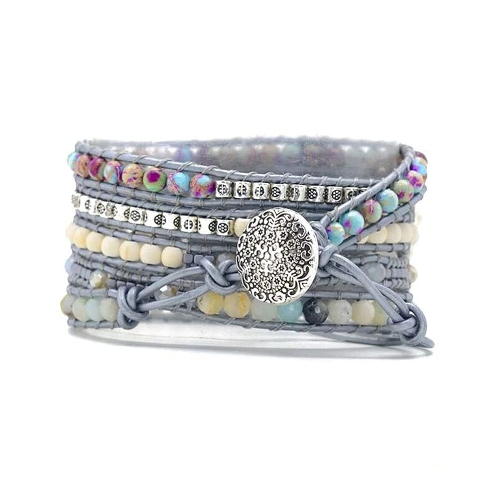 Somesame Compatible with Apple Watch Band 49mm 45mm 44mm 42mm Boho Beads Bracelets,Multilayer 5 Wraps Natural Jewelry Handmade W