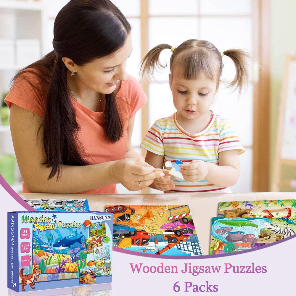 Ransunn puzzles for kids ages 3-5, 24 piece colorful wooden puzzles for toddler children learning educational puzzles toys for boys a