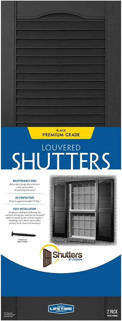 Plastic Development Group, LLC Plastic Development Group LSBLCK1447 14 x 47 Inch Decorative Exterior Vinyl Plastic Faux Louvered Window Shutters with Installa