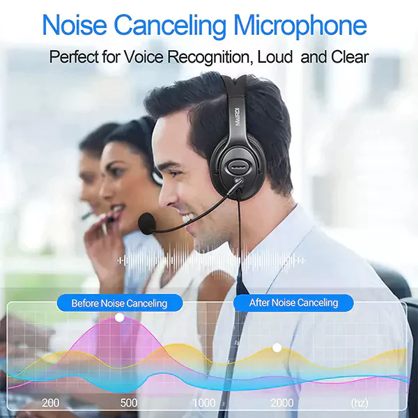 Mairdi Computer Headset with Mic Noise Canceling for Laptop Teams Zoom Office Work Call Center Business Softphone