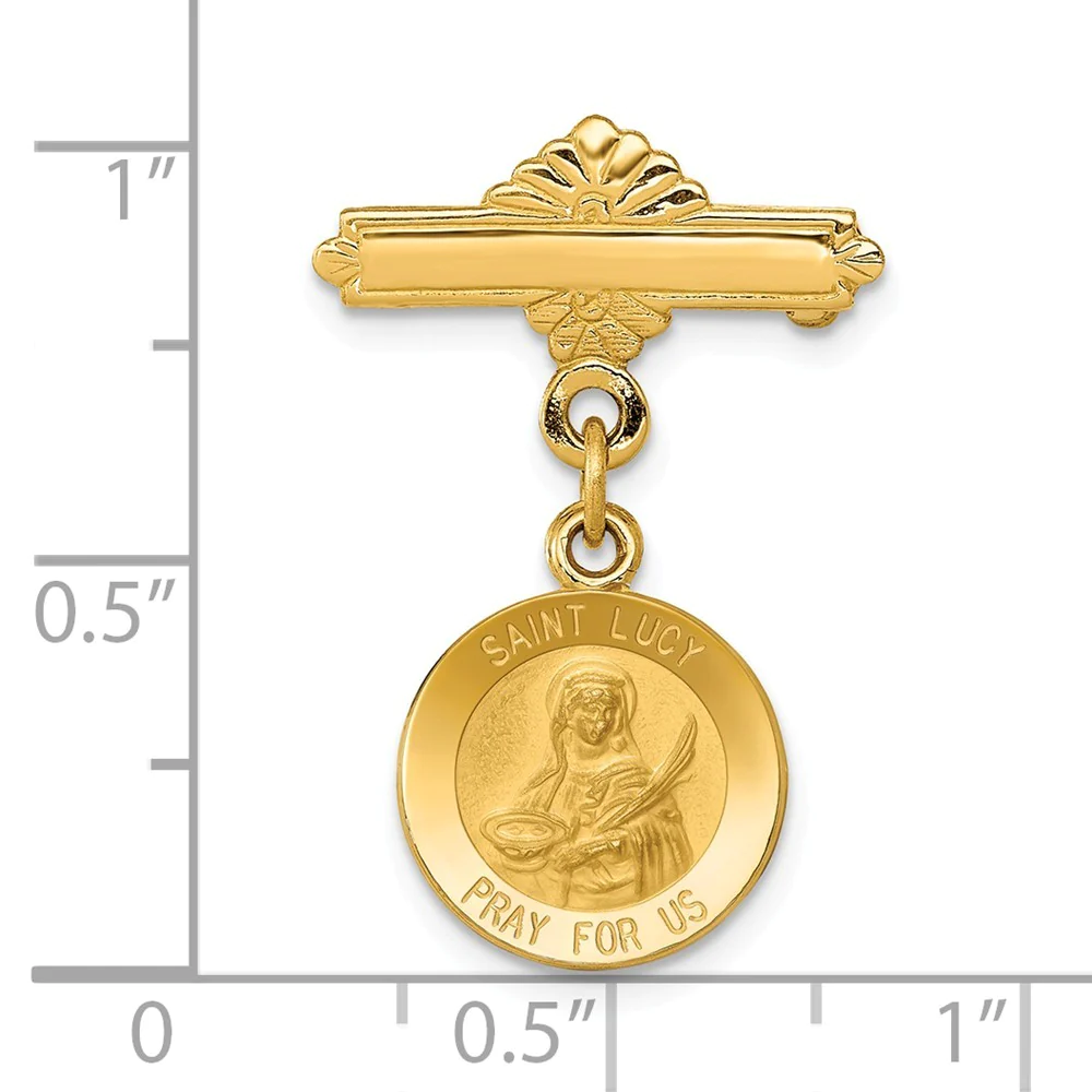 Jewelryweb 14k Yellow Gold Saint Lucy Medal Pin - Measures 20.5x25.3mm
