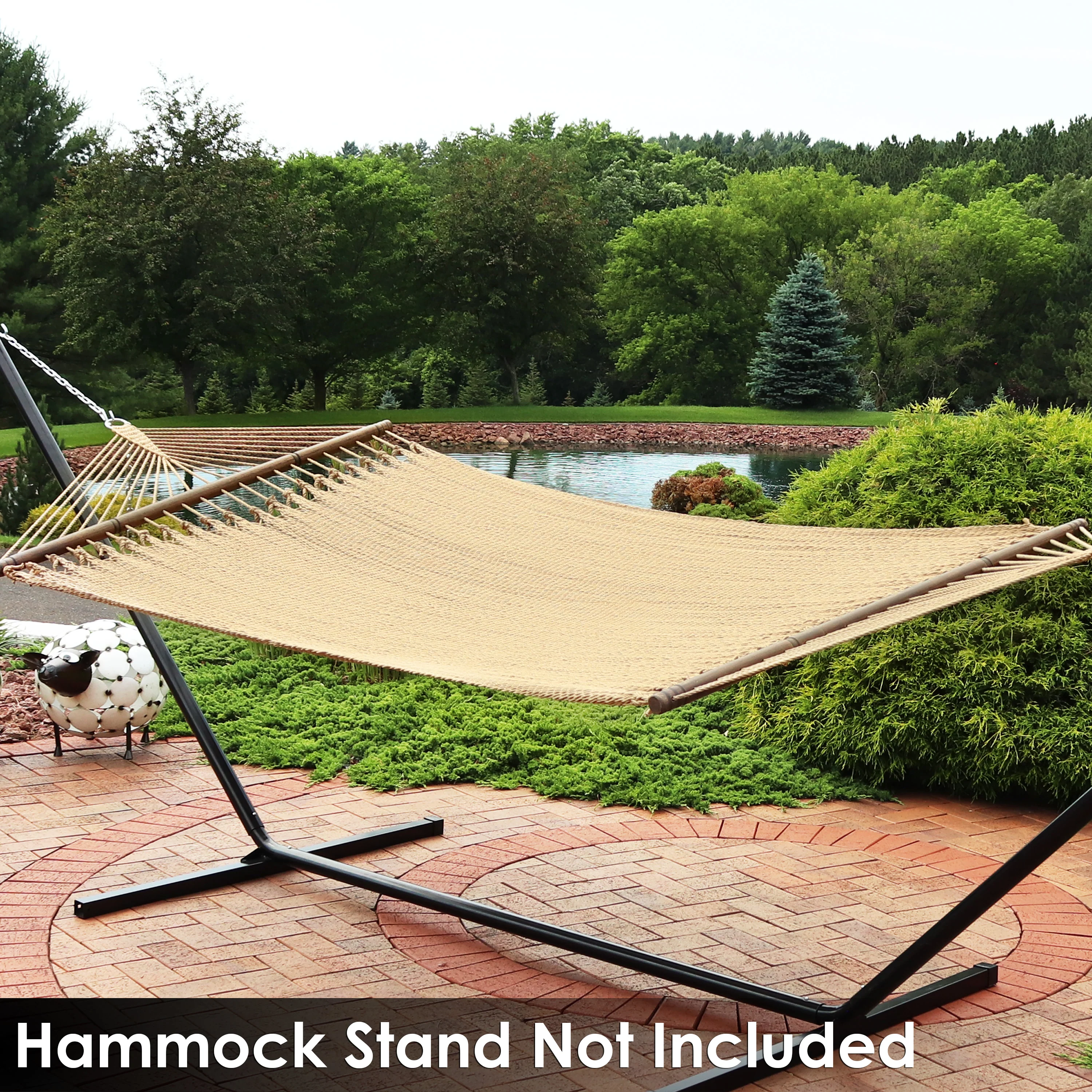 Sunnydaze Decor Large 2-Person Polyester Rope Hammock with Spreader Bars - Tan