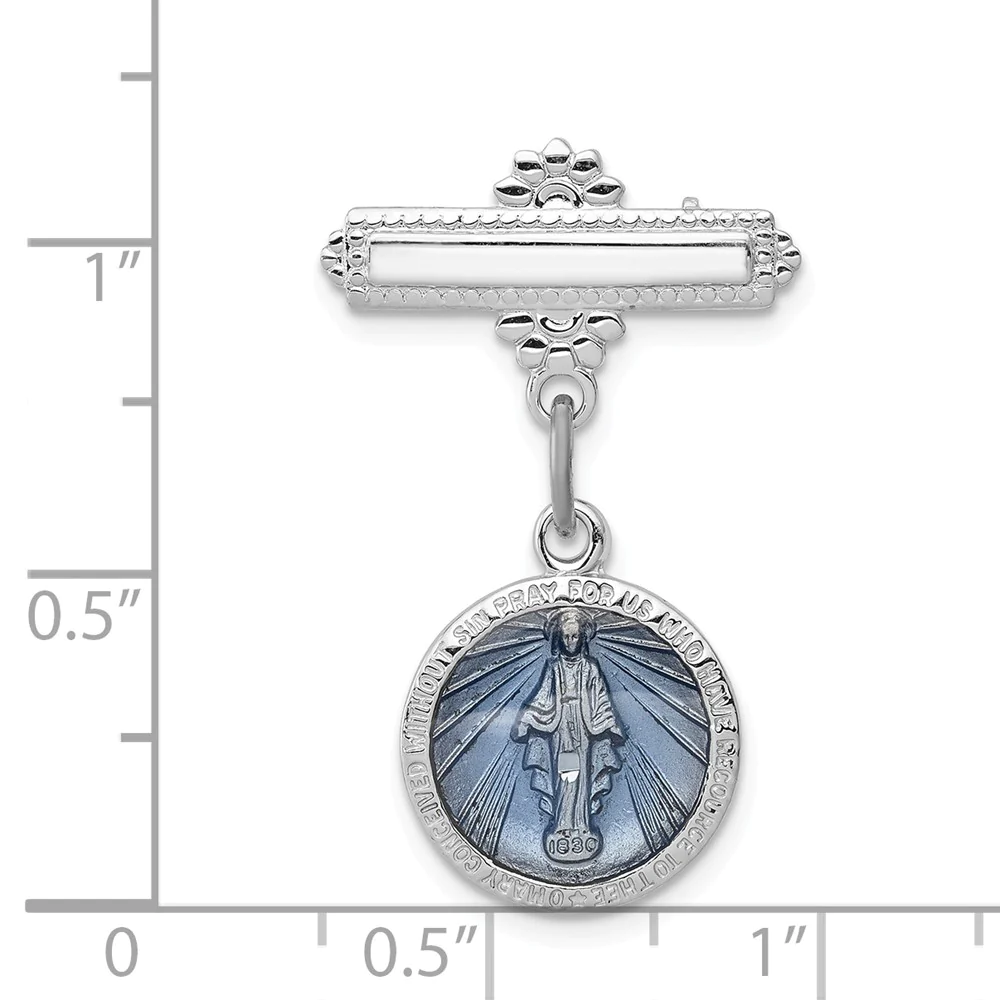 Jewelryweb Sterling Silver Blue Enameled Miraculous Medal Pin