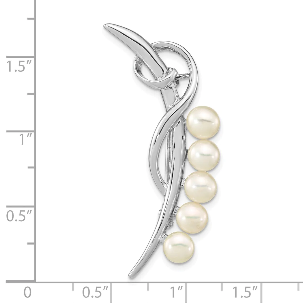 Jewelryweb Sterling Silver Rhodium-plated Polished Loop With 5-6mm White Button Freshewater Cultured Pearls Pin Brooch